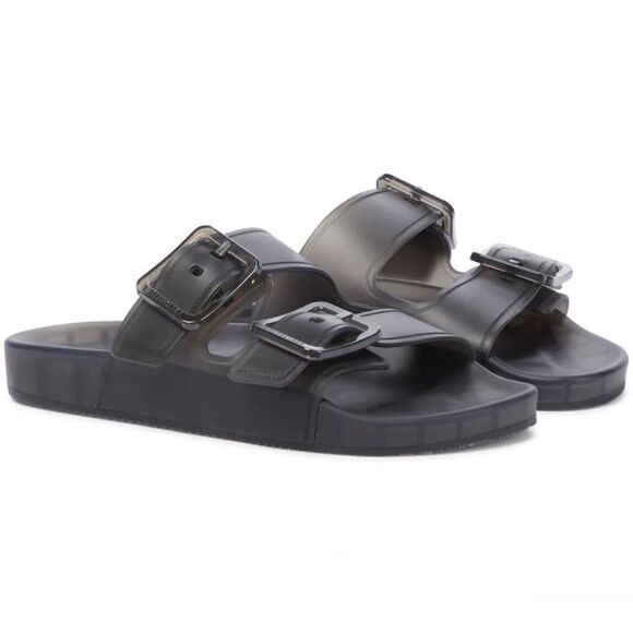 BALENCIAGA Mallorca Transparent Dual-buckle Slide Sandals In Black Sz 10 New - Picture 1 of 12